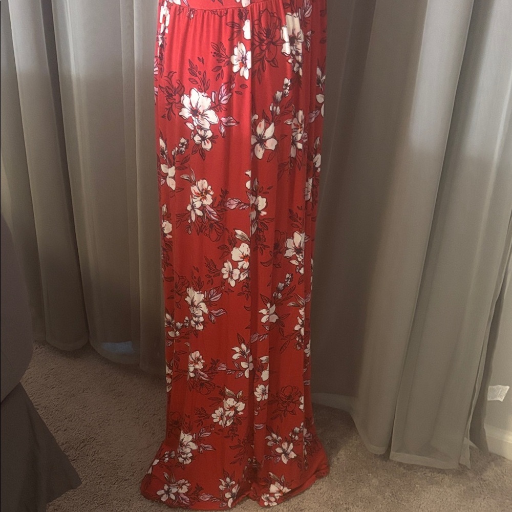41 Hawthorn Red Floral Midi Dress Size L Sleeveless V Neck Faux Wrap - Picture 5 of 9